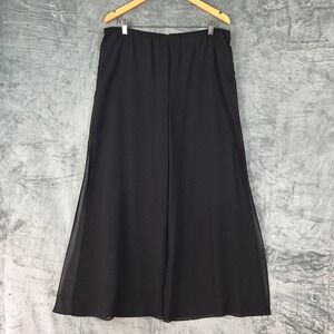 Womens Pants Large Black Wide Leg Palazzo Chiffon Overlay Whimsigoth Cropped